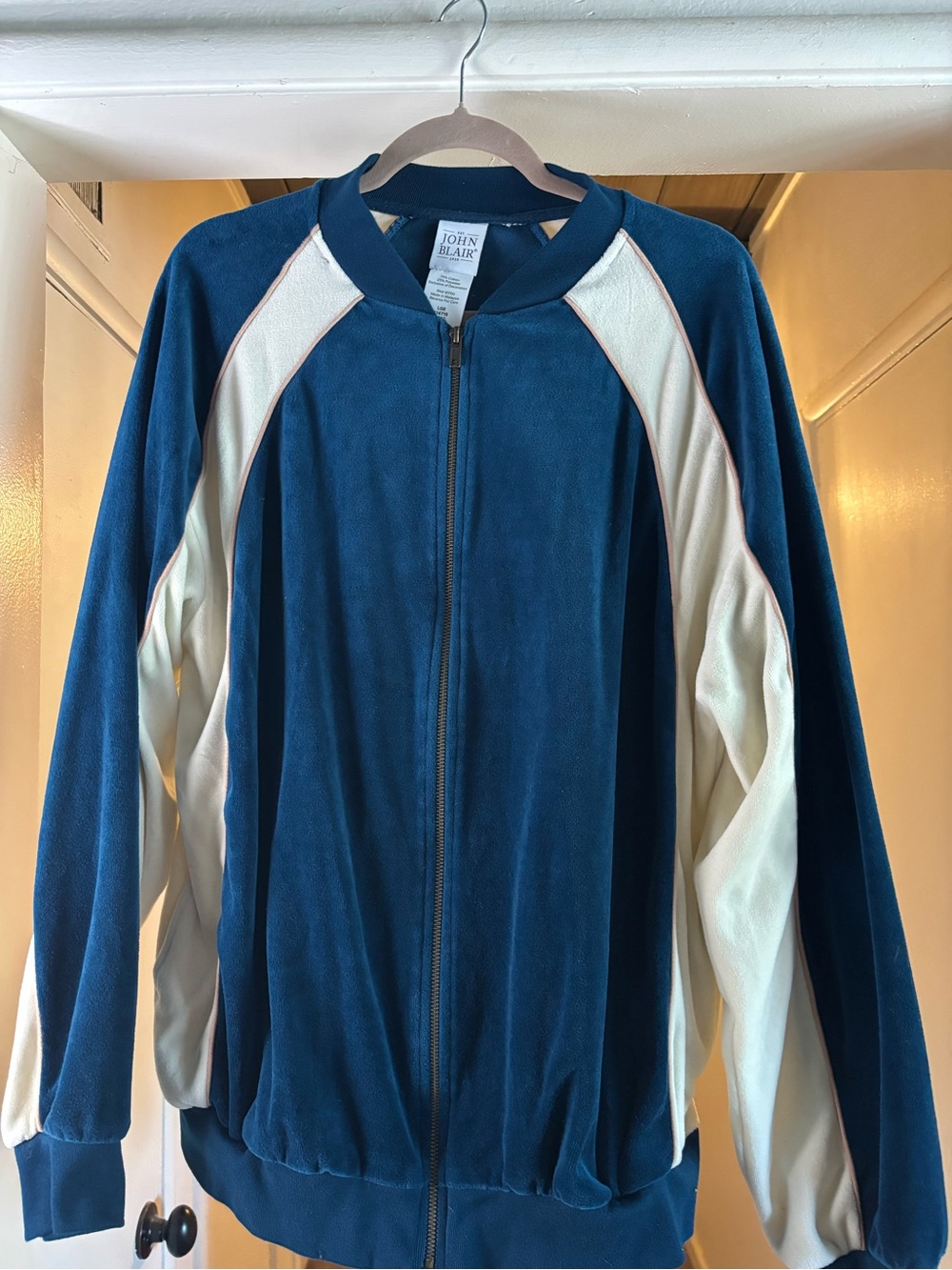 John Blair Men's Navy and Cream Zip-Front Shirt Jacket